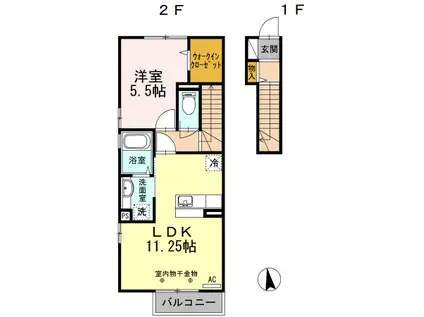 メゾン・シャローム(1LDK/2階)の間取り写真