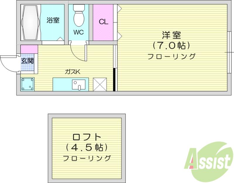 プリンスコートオークA棟(1K/1階)の間取り写真
