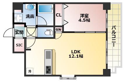 スプランディッド阿倍野(1LDK/9階)の間取り写真