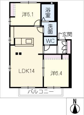ヒルズハウスBC(2LDK/2階)の間取り写真