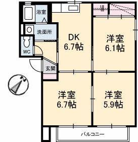 クリスタルシティーK(3DK/2階)の間取り写真