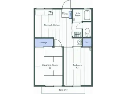 ネオポリスA棟(2DK/2階)の間取り写真