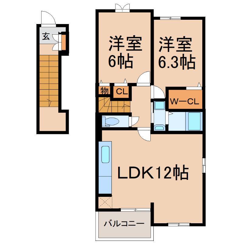 メゾン・ローズマリーII(2LDK/2階)の間取り写真