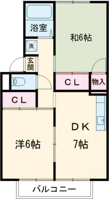 大山田ハイツ(2DK/1階)の間取り写真
