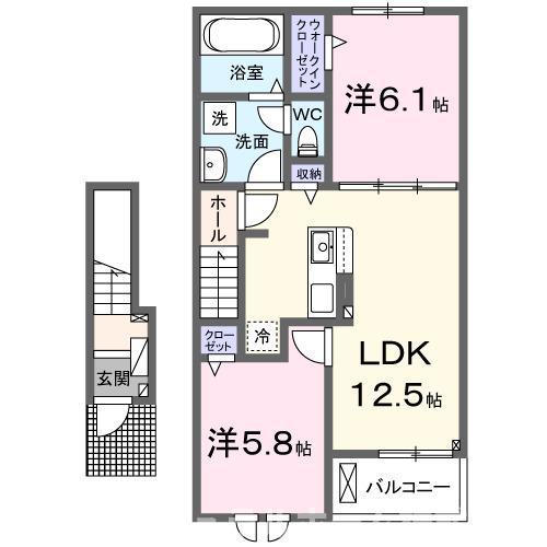 エーエスコート グレイス(2LDK/2階)の間取り写真