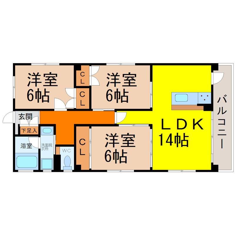 ビラ三秀上前津(3LDK/2階)の間取り写真