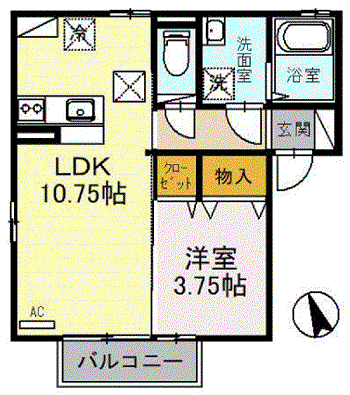 シャンテ中荒井 A(1LDK/1階)の間取り写真