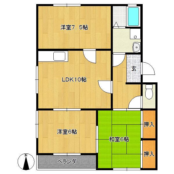 サンヒル上り戸(3LDK/2階)の間取り写真