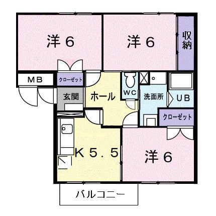 エルディム本町II(3K/2階)の間取り写真