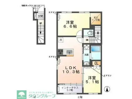 ウエストビレッヂII(2LDK/2階)の間取り写真