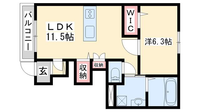 パインフォレスト浜の宮II(1LDK/1階)の間取り写真