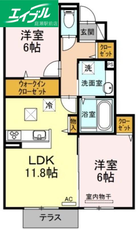シャイン クレヴィア B棟(2LDK/1階)の間取り写真
