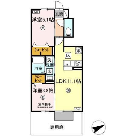 DーROOM N.T(2LDK/1階)の間取り写真