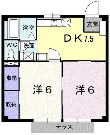 リヴェール豊岡(2DK/1階)の間取り写真