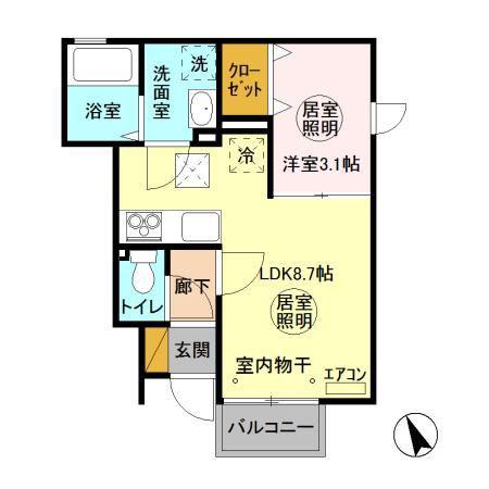 ライブリ相賀(1LDK/1階)の間取り写真
