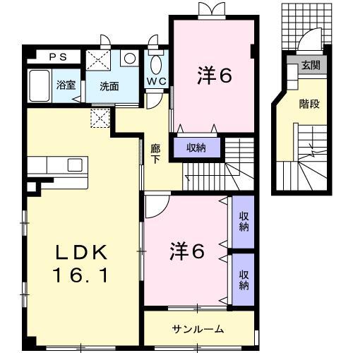 プリマヴェーラ 壱番館(2LDK/2階)の間取り写真
