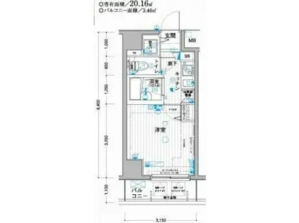 パークウエル千駄木弐番館(1K/9階)の間取り写真