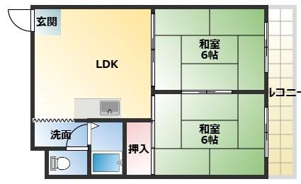 ホーク武庫之荘(2LDK/2階)の間取り写真