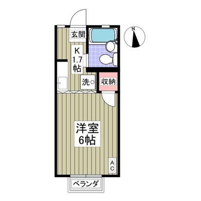 コーポゆりII(1K/2階)の間取り写真