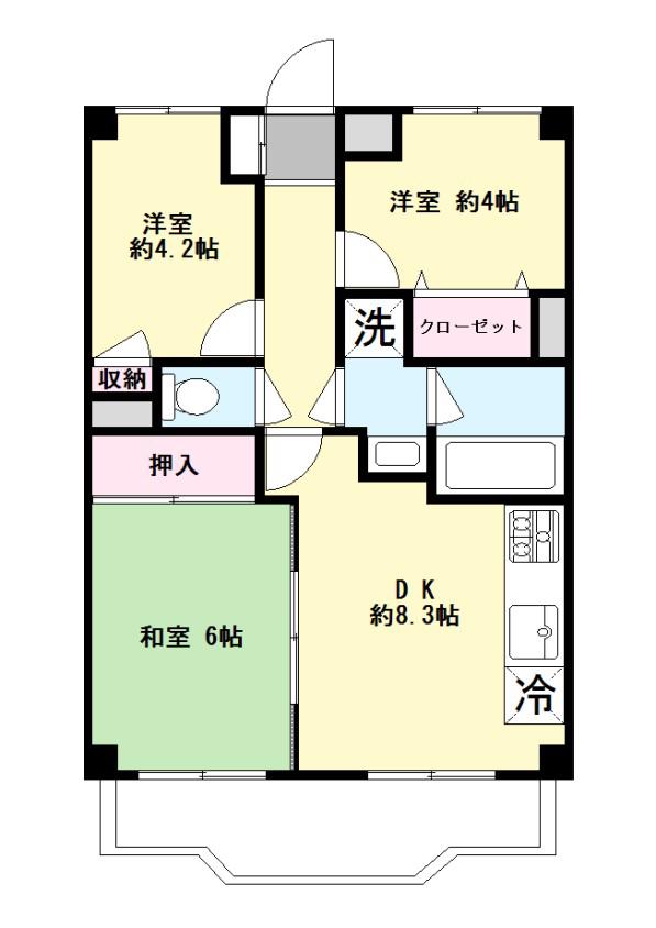 ライオンズマンション新座(3DK/2階)の間取り写真