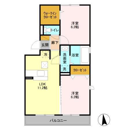 サニーフォレストB棟(2LDK/1階)の間取り写真