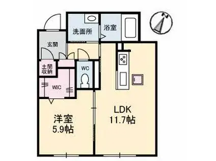 ソルブライト A棟(1LDK/1階)の間取り写真