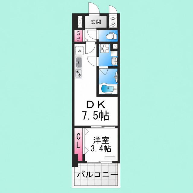 スペチアーレ堺(1DK/2階)の間取り写真