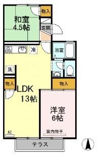 セジュール三島A棟(2LDK/1階)の間取り写真
