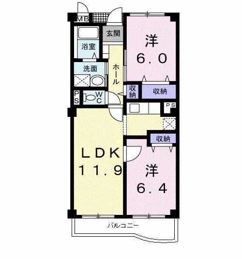 アンソレイエC(2LDK/3階)の間取り写真