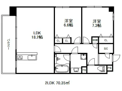 オルト神戸(2LDK/3階)の間取り写真