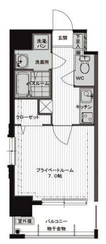 レジデンシャルヒルズ・デュオスタイル(1K/4階)の間取り写真