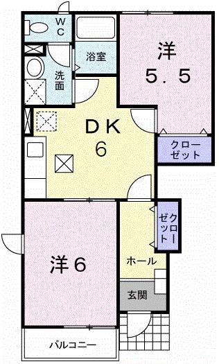 ドミールKB(2DK/1階)の間取り写真
