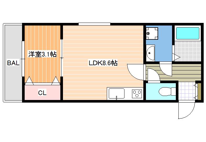 エレガンス藤井寺(1LDK/2階)の間取り写真