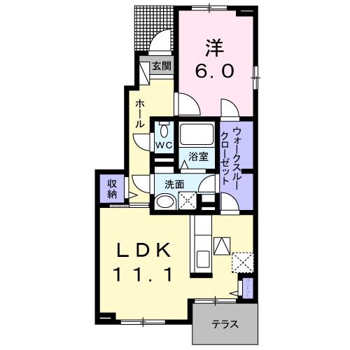 ビオーラ松山A(1LDK/1階)の間取り写真