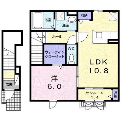 オーク・ビラ(1LDK/2階)の間取り写真