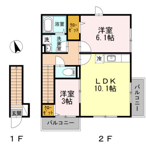 リヴェール新川崎(2LDK/2階)の間取り写真