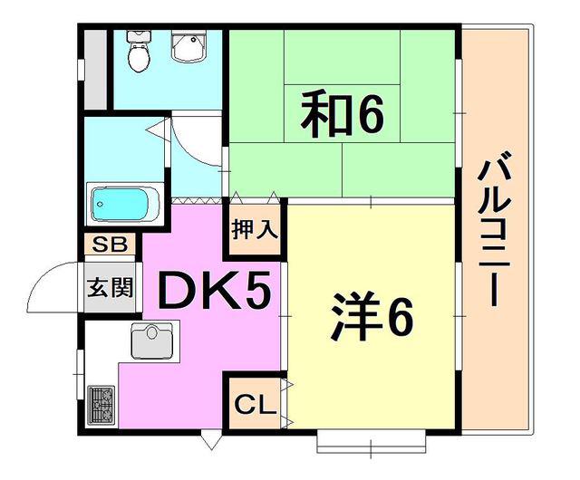 クレール甲南(2DK/2階)の間取り写真
