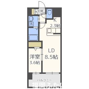 ラウレア K(1LDK/9階)の間取り写真