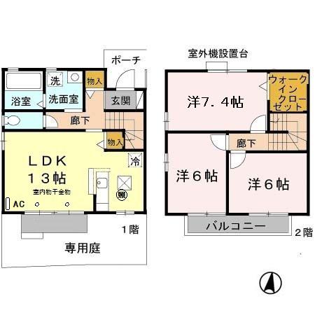 ヒルグレイスB棟(3LDK/1階)の間取り写真