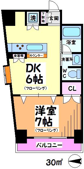 プログレス下高井戸(1DK/4階)の間取り写真