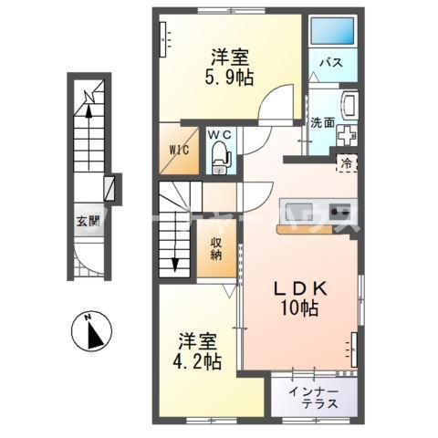 サンティエ・テラン(2LDK/2階)の間取り写真
