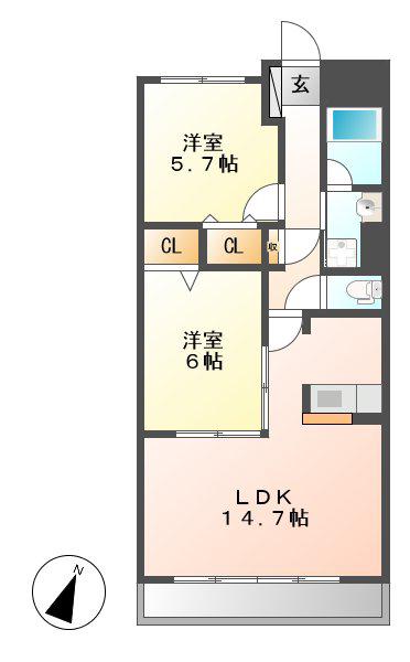 サンマール鳥居通(2LDK/5階)の間取り写真