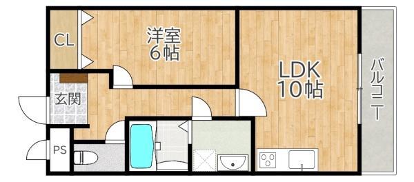 グランコスモ交野(1LDK/2階)の間取り写真