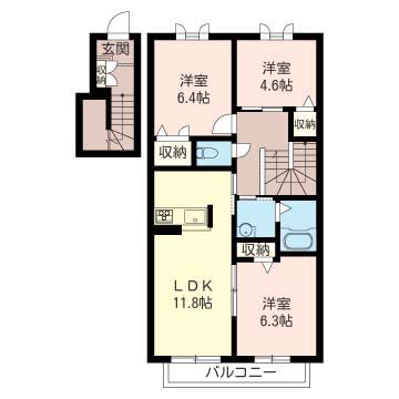 グランドソレイユ湘南II(3LDK/2階)の間取り写真
