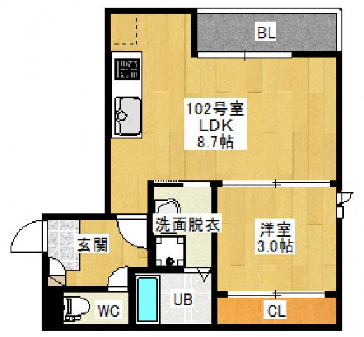 GRANDTIC FELIX(1LDK/1階)の間取り写真
