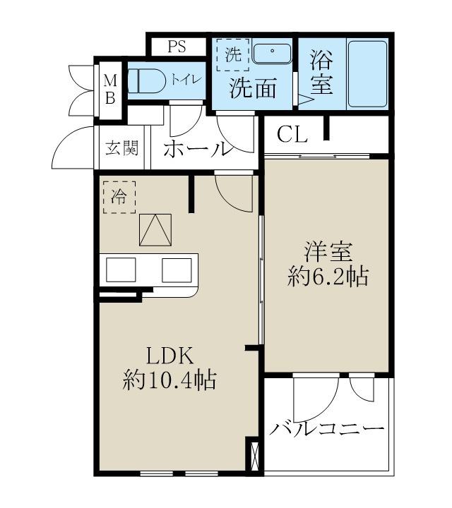 ヒカルサ新潟関屋(1LDK/1階)の間取り写真