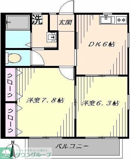 ツインライブ岸町Ⅰ(2DK/2階)の間取り写真
