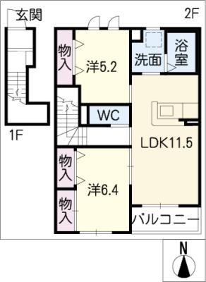 ガーデンハイムマーサ(2LDK/2階)の間取り写真