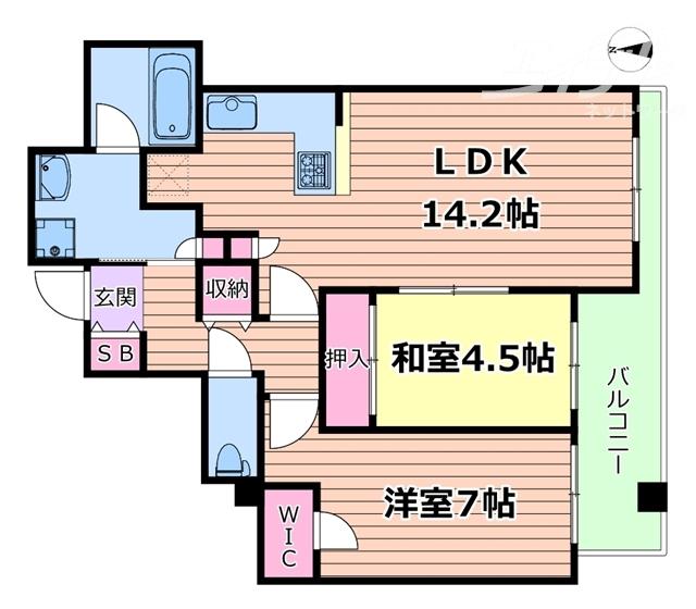 エルグレースタワー大阪同心(2LDK/18階)の間取り写真