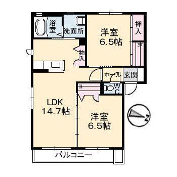 SAKURA A棟(2LDK/2階)の間取り写真
